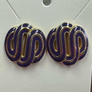 Vintage Gold-Tone and Deep Purple Enamel Knot Stud Earrings